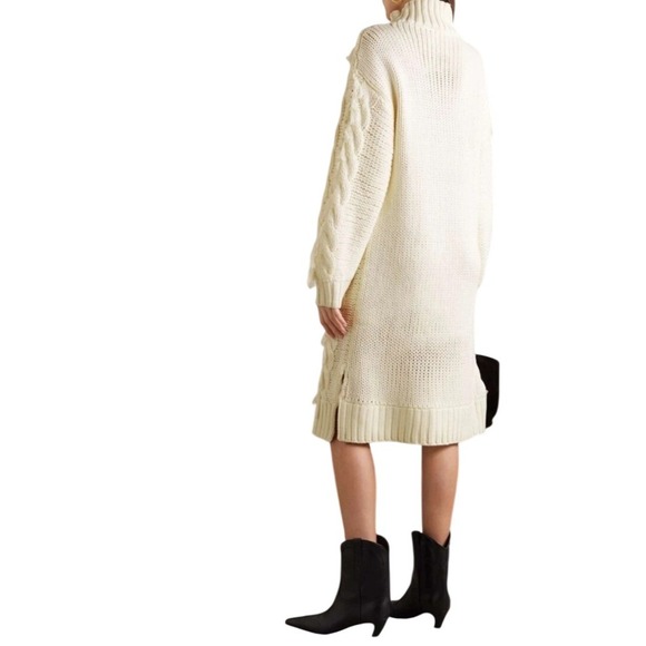 Farm Rio NWT SZMED Chunky Cable Knit PomPom Sweater Dress Cream Convertible Neck - Picture 5 of 16
